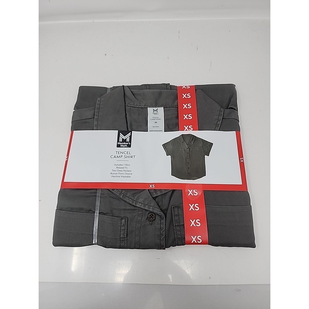 New Member's Mark Women's Tencel Pockets Camp Collar Shirt Size XS Dark Green